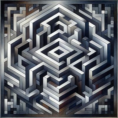 The primary subject of the image is a large, intricate, and colorful pattern made up of various shapes and squares. The pattern is displayed on a black background, which contrasts with the vibrant colors of the shapes. The visual style of the image is a combination of digital art and illustration, creating a unique and eye-catching design. The colors and mood of the image are lively and energetic, with the various shapes and squares creating a sense of depth and complexity.